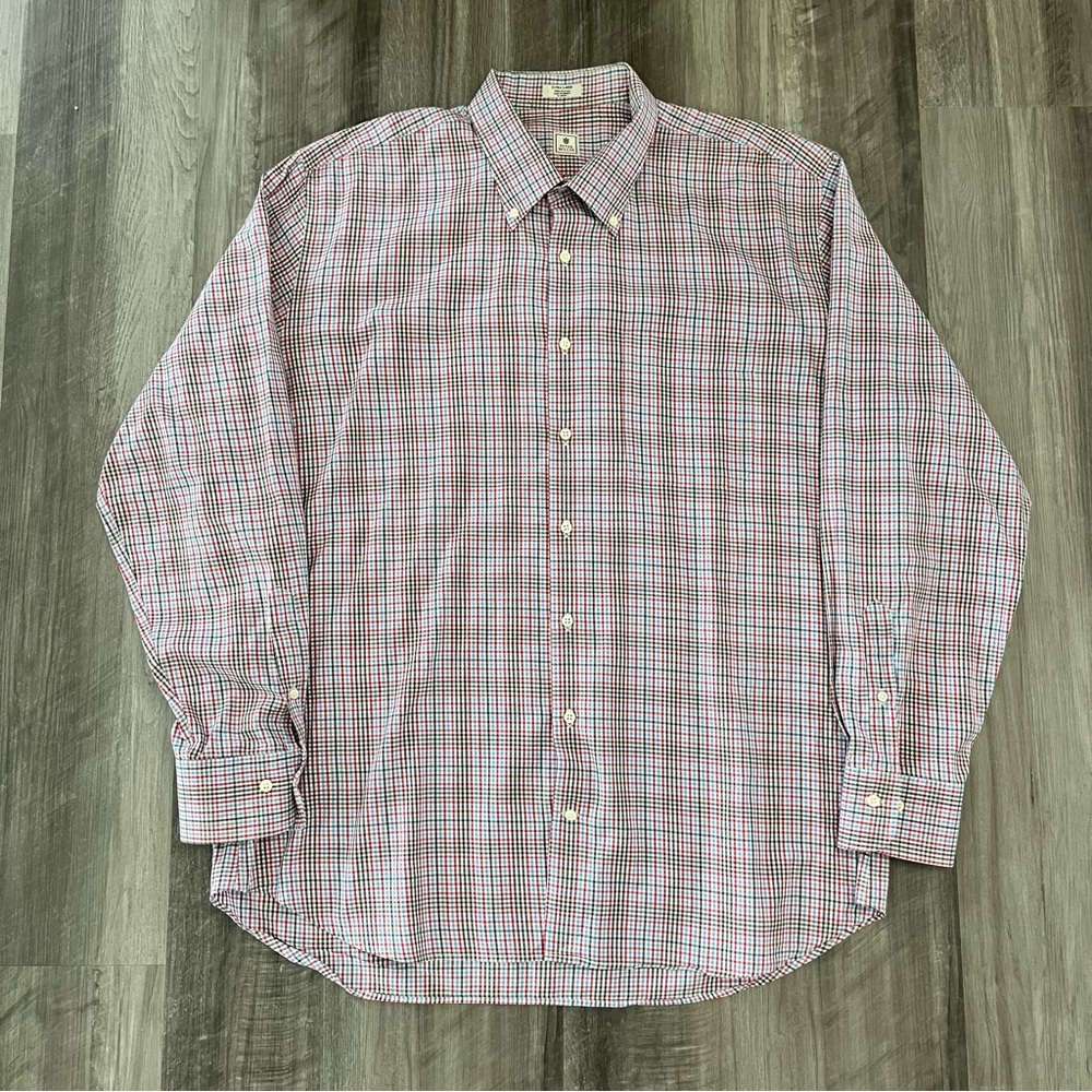 Peter Millar Red and Blue Checkered Button Down Shirt